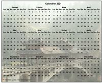 Calendrier 2027 annuel à imprimer, format paysage, quatre colonnes par trois lignes, par dessus une photo