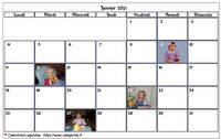 Calendrier mensuel 2016 avec photos d'anniversaires dans les cases