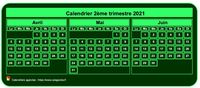 Calendrier 2028 à imprimer trimestriel, format mini de poche, fond vert