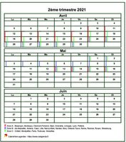 Calendrier 2013 à imprimer trimestriel, format mini de poche, avec les vacances scolaires