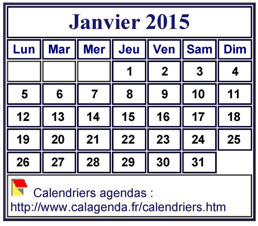Calendrier mensuel 2015 à imprimer, fond blanc, taille mini, format poche, spécial portefeuille