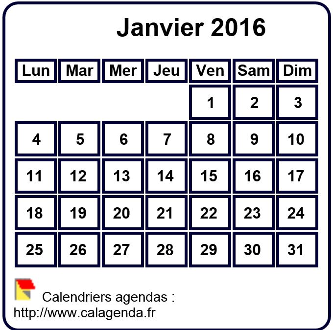 Calendrier mensuel 2016 à imprimer, fond blanc, taille mini, format poche, spécial portefeuille