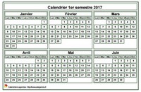 Calendrier 2017 à imprimer, semestriel, format mini de poche, fond blanc