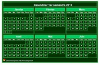 Calendrier 2017 à imprimer, semestriel, format mini de poche, fond vert