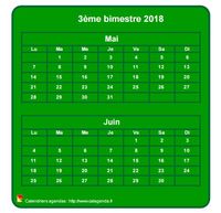 Calendrier 2018 à imprimer bimestriel, format mini de poche, vertical, fond vert