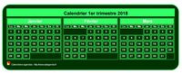Calendrier 2018 à imprimer trimestriel, format mini de poche, fond vert