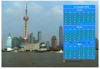 Calendrier 2018 à imprimer trimestriel, format paysage, au dessus de la partie droite d'une photo (Shangaï).