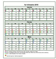 Calendrier 2018 à imprimer trimestriel, format mini de poche, avec les vacances scolaires
