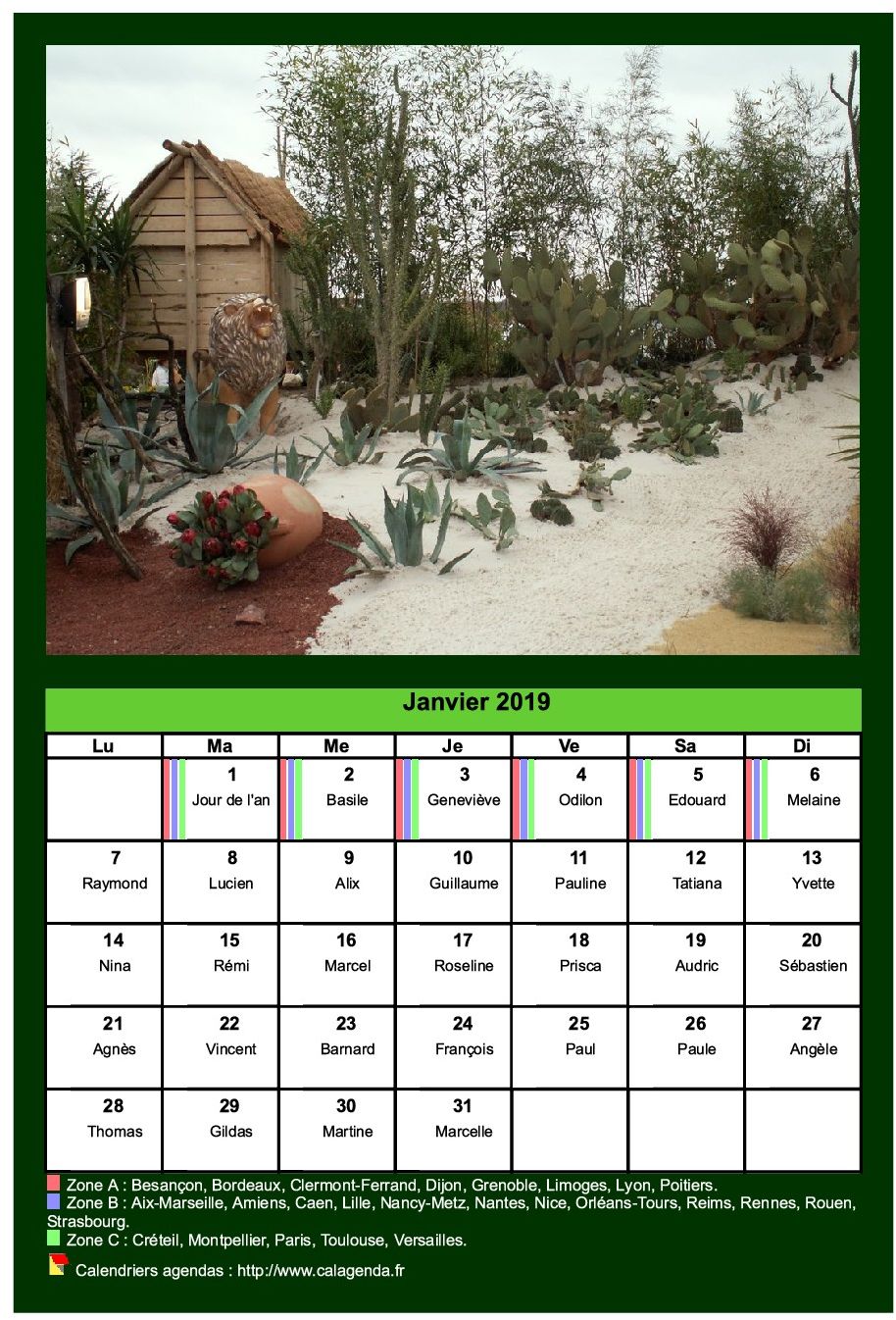 Calendrier mensuel 2019 avec une photo différente chaque mois