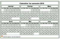 Calendrier 2019 à imprimer, semestriel, format mini de poche, fond blanc