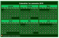 Calendrier 2019 à imprimer, semestriel, format mini de poche, fond vert
