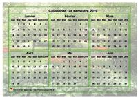Calendrier 2019 à imprimer semestriel, format paysage, avec photo en fond de calendrier
