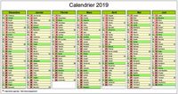 Calendrier semestriel 2019 de sept mois (décembre à juin et juillet à janvier)