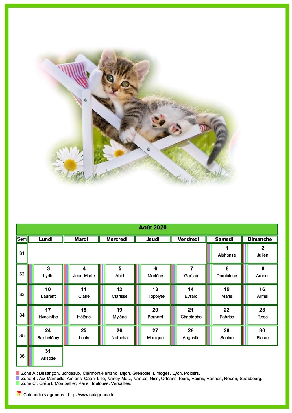 Calendrier Aout Chats