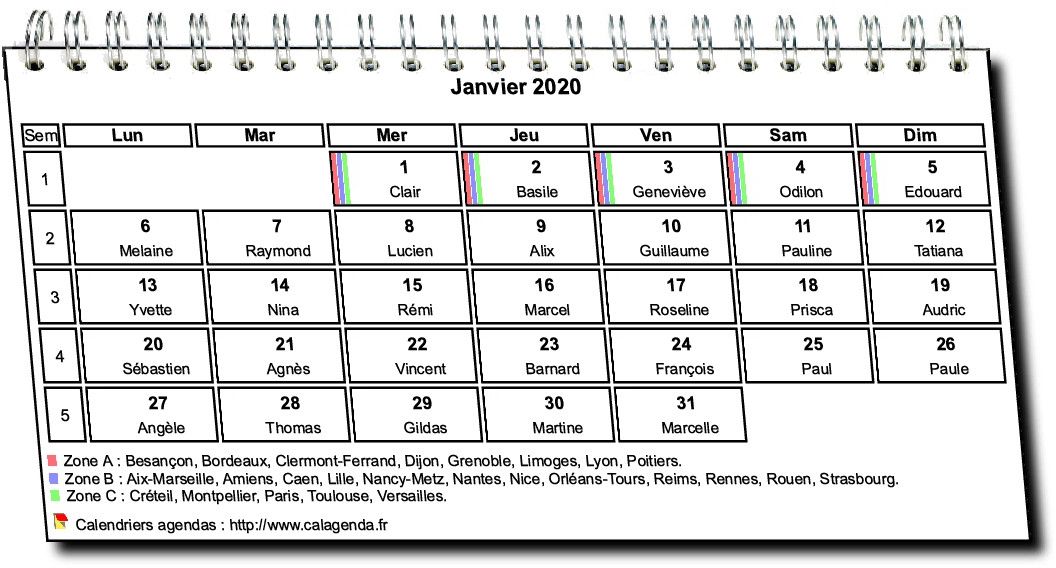 Calendrier mensuel 2020 à spirales