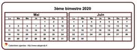 Calendrier 2020 à imprimer bimestriel, format mini de poche, horizontal, fond blanc