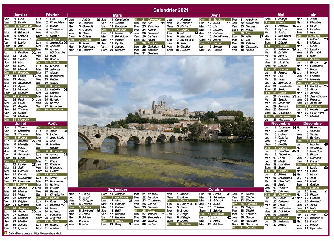 Calendrier 2021 annuel paysage style postes