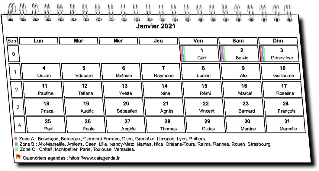 Calendrier mensuel 2021 à spirales