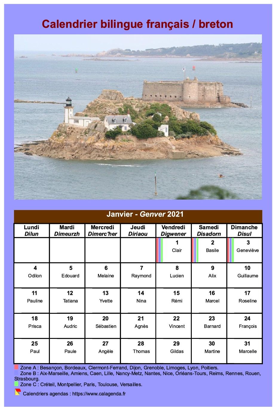 Calendrier mensuel 2021 breton