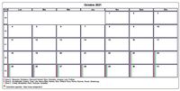 Choisissez les zones des vacances scolaires à afficher dans ce calendrier d'octobre 2021