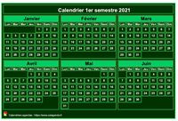 Calendrier 2021 à imprimer, semestriel, format mini de poche, fond vert
