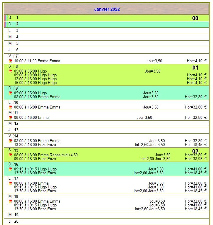 Calendrier planning vertical