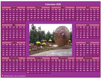 Calendrier 2022 photo annuel à imprimer, fond rose, format paysage, sous-main ou mural