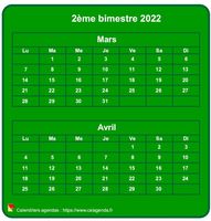 Calendrier 2022 à imprimer bimestriel, format mini de poche, vertical, fond vert