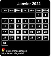 Calendrier mensuel 2022 à imprimer, fond noir, taille mini, format poche, spécial portefeuille