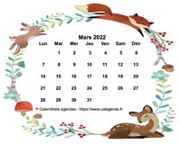 Calendrier de mars 2022 style flore et faune