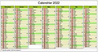 Calendrier semestriel 2022 de sept mois (décembre à juin et juillet à janvier)