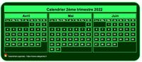 Calendrier 2022 à imprimer trimestriel, format mini de poche, fond vert