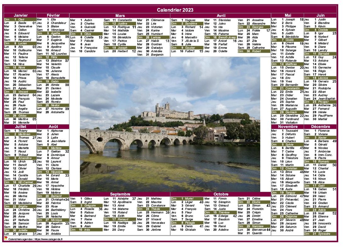 Calendrier 2023 annuel paysage style postes