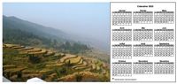Calendrier annuel à imprimer, format paysage, une ligne par trimestre, à droite d'une photo