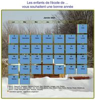 Calendrier 2023 agenda mensuel artistique avec photo et légende, paysage hivernal