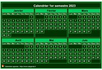 Calendrier 2023 à imprimer, semestriel, format mini de poche, fond vert