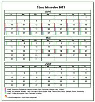 Calendrier 2023 à imprimer trimestriel, format mini de poche, avec les vacances scolaires
