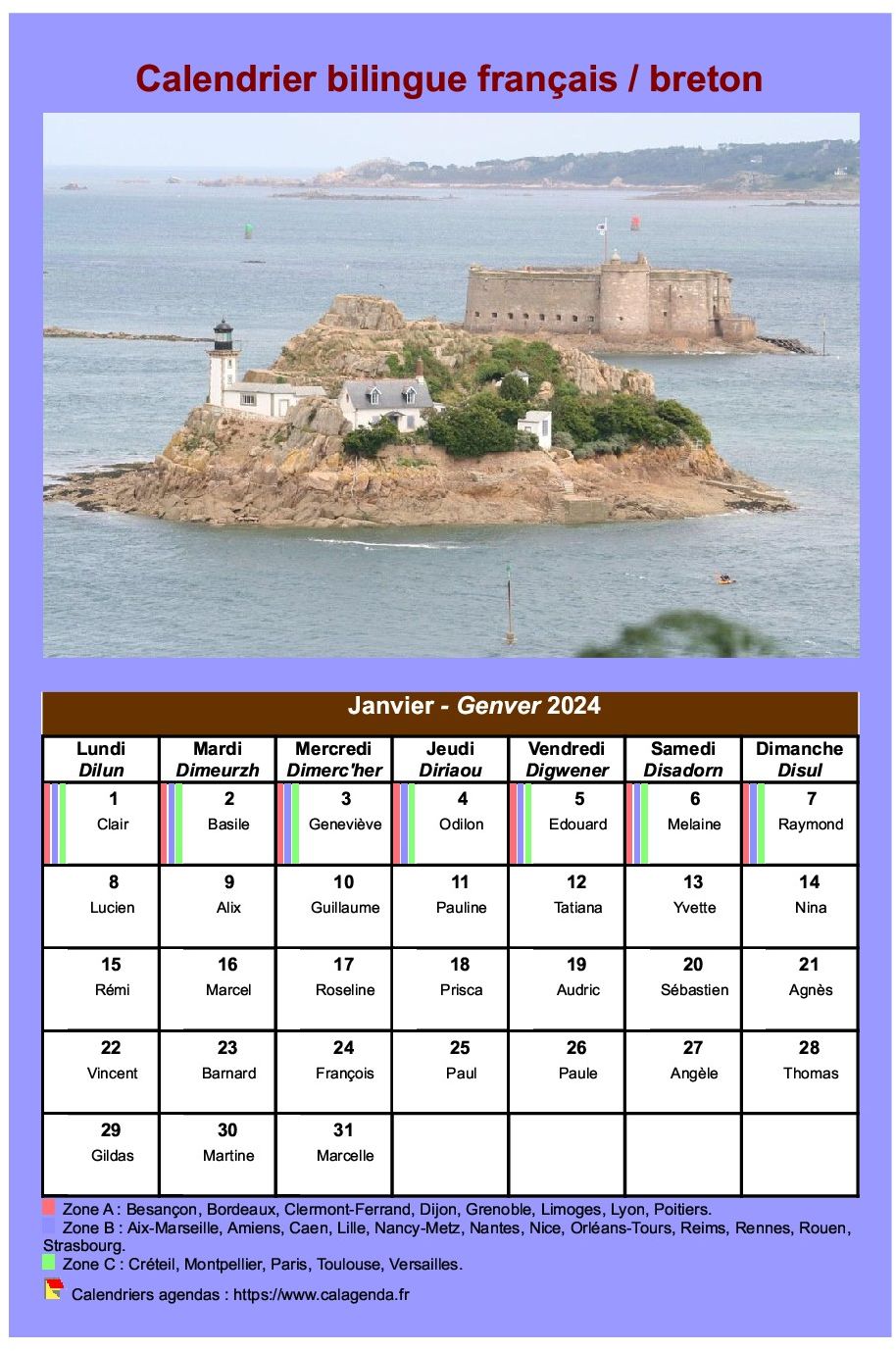 Calendrier mensuel 2024 breton