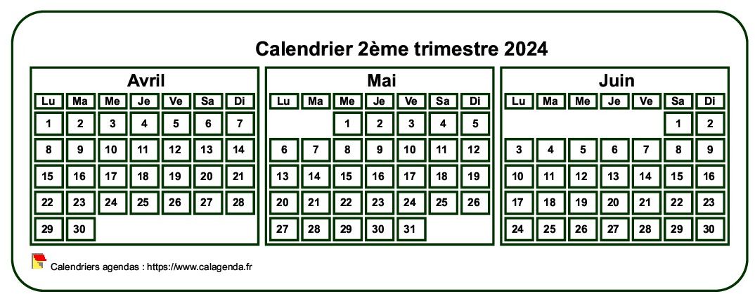 Calendrier pour le 3ème trimestre 2024 : mois de juillet, août et septembre  2024