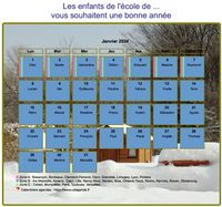 Calendrier agenda mensuel artistique avec photo et légende, paysage hivernal