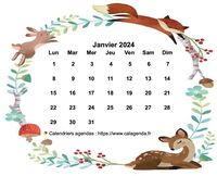 Calendrier de janvier 2024 style flore et faune
