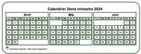 Calendrier 2024 à imprimer trimestriel, format mini de poche, fond blanc
