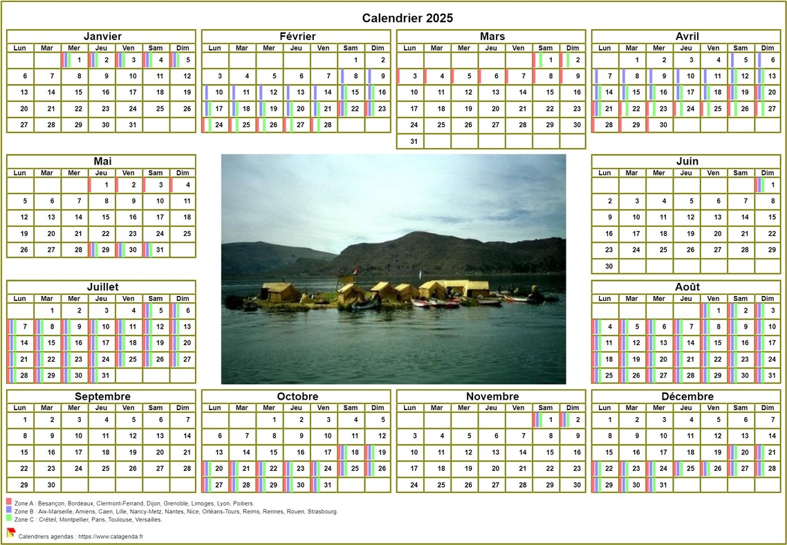 Calendrier 2025annuel avec photo, agenda synthétique, format paysage, sous-main ou mural Calendrier 2025annuel avec photo, agenda synthétique, format paysage, sous-main ou mural