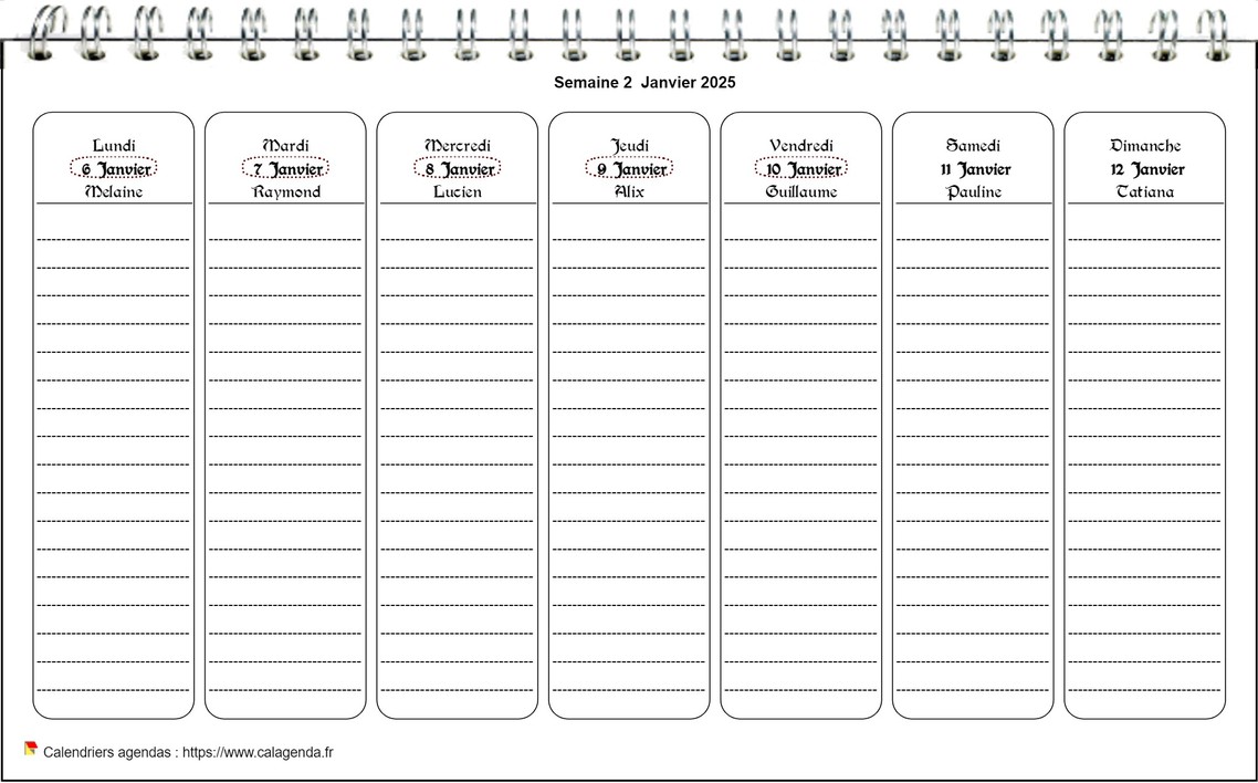 Calendrier hebdomadaire à imprimer de format paysage Calendrier hebdomadaire à imprimer de format paysage