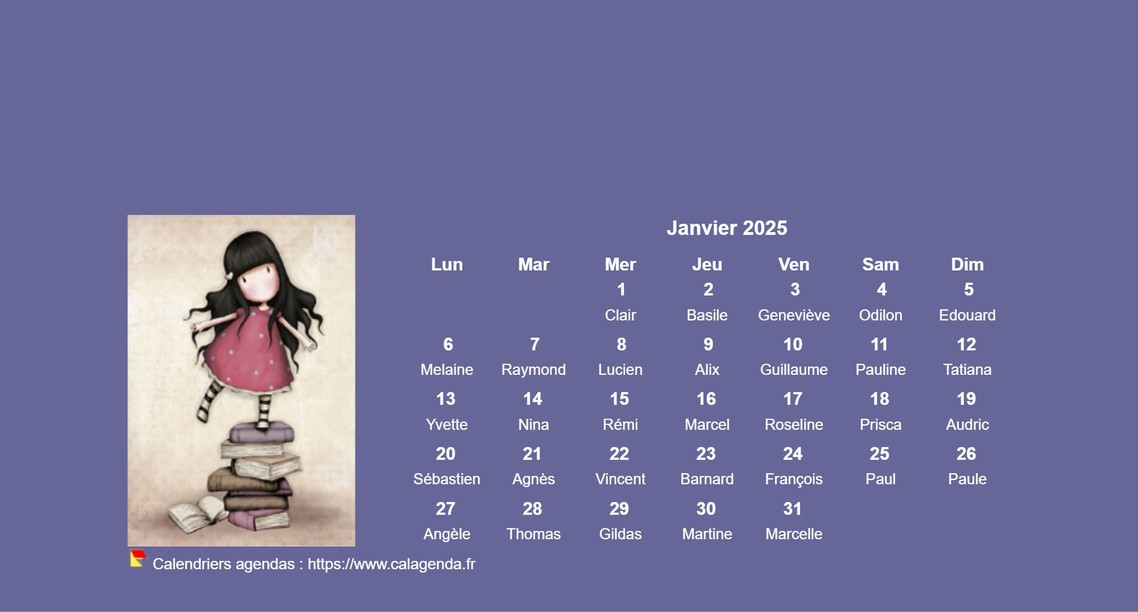 Calendrier mensuel 2025 Gorjuss