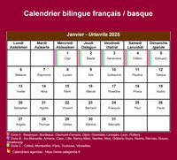 Calendrier mensuel 2025 basque