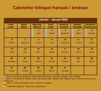 Calendrier mensuel 2025 en patois bressan