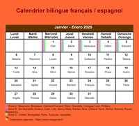 Calendrier mensuel 2025 bilingue français / espagnol
