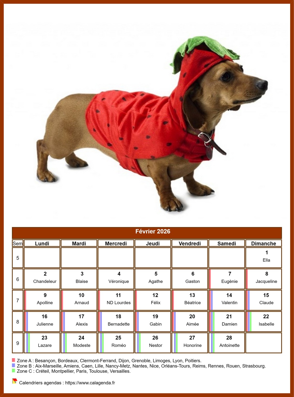 Calendrier février 2026 chiens Calendrier février 2026 chiens