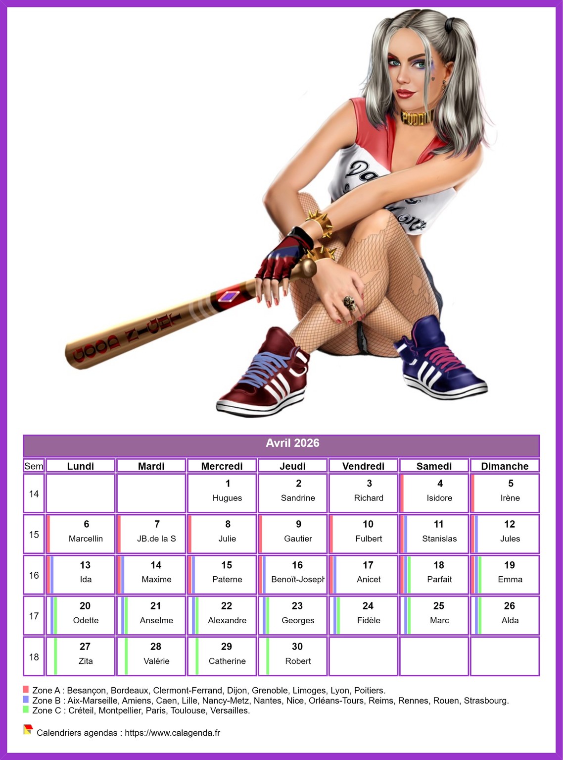 Calendrier avril 2026 femmes Calendrier avril 2026 femmes